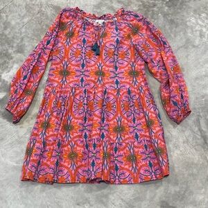 King + Pitt Womens Pink Floral Midi knee length boho flowy ruffle dress size Med